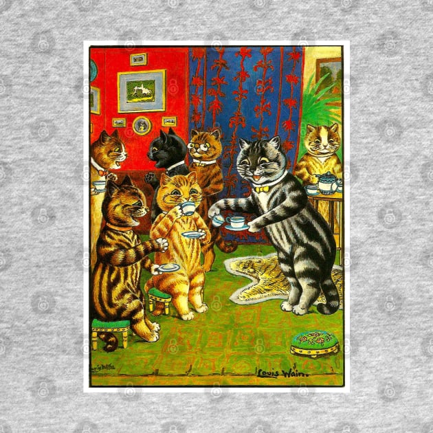 Cat Tea Party: A Louis Wain abstract psychedelic Art Print by posterbobs